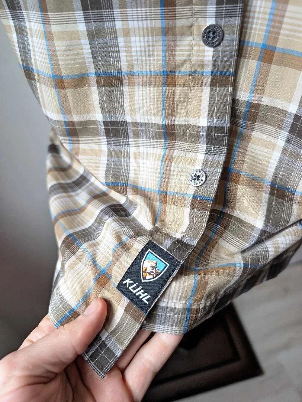 Kuhl Kahki Plaid Short Sleeve Outdoor Buttondown